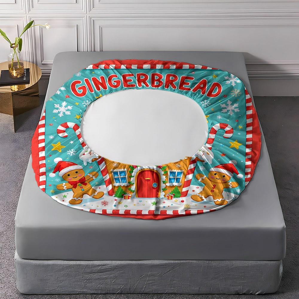Fitted Sheet 3-Piece Set 2D Flat Gingerbread Man Pattern Mattress Cover (1 fitted sheet + 2 pillowcases, no insert), stylish, soft, and comfortable sheets, skin-friendly and breathable bedding, suitable for family bedrooms and guest rooms, all year round.
