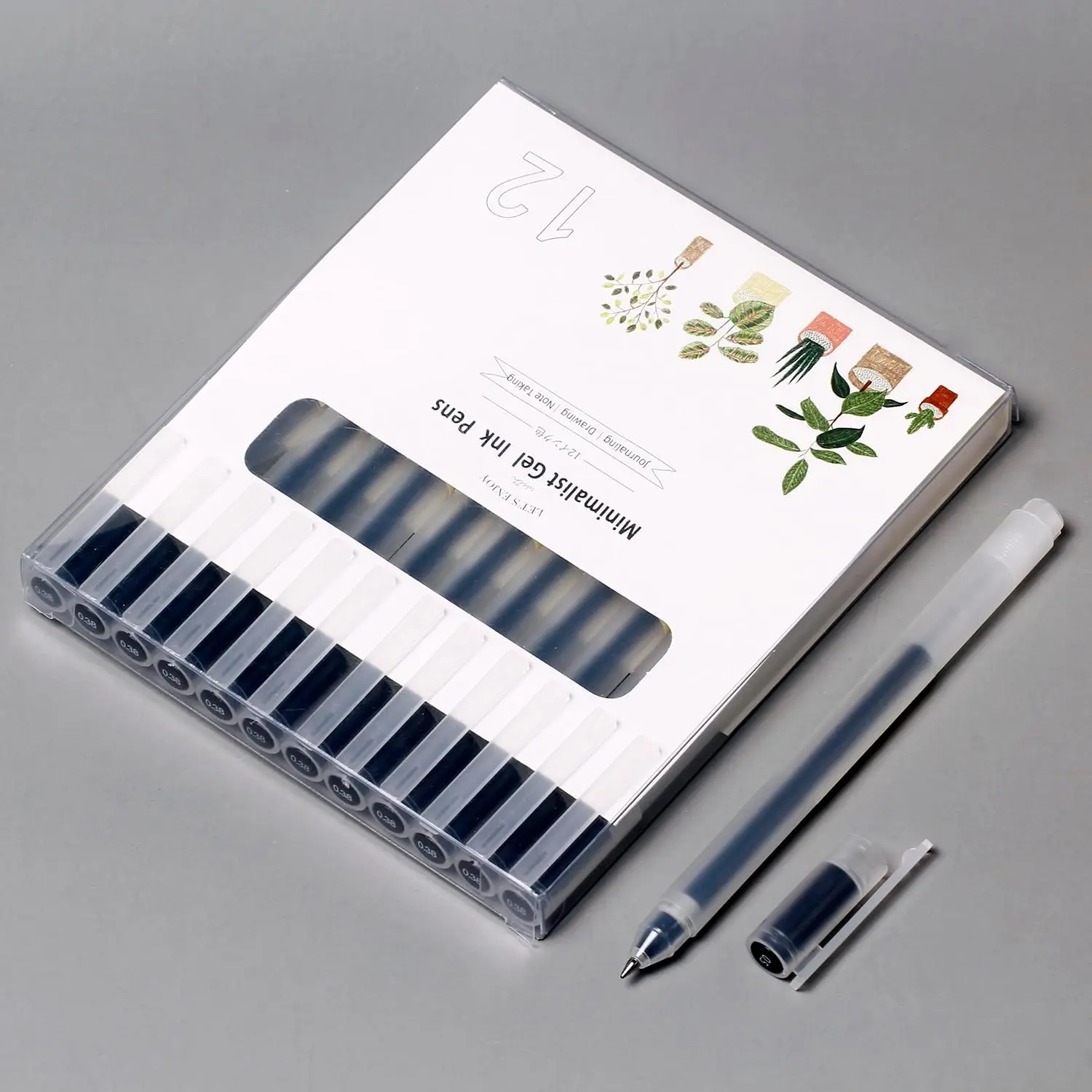 0.5mm Gel Ink Pens Fine point Pen for Note Taking,Minimalist Balck Gel Pens for Office School Stationery ,Packs of 12