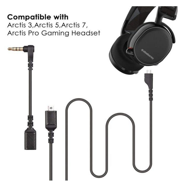 Replacement Audio  Cord, Compatible for  Arctis 3 /Arctis 5/ Arctis 7 /Arctis Pro Gaming Headphones with Male to 3.5mm Female  Adapter (with 3.5mm Converter, Black)