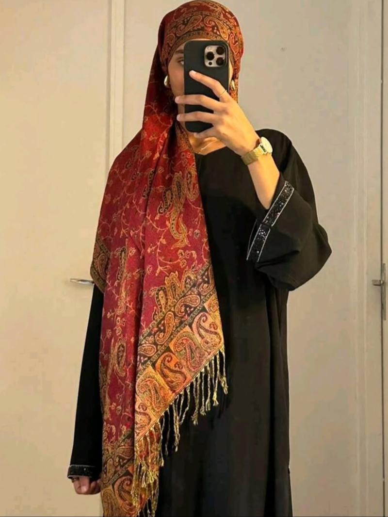 Women's Paisley Instant Hijab, Boho Style Long Scarf for Women, Fashionable Soft Comfortable Hijab for Daily Wear, Head Scarf