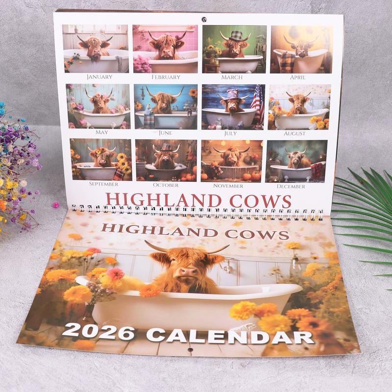 2026 Highland Cow Doodle Typography Calendar, Cute Monthly Planner, Fun Farm Animal Theme, Perfect Gift for Animal Lovers, High-Quality Print, Artistic Design