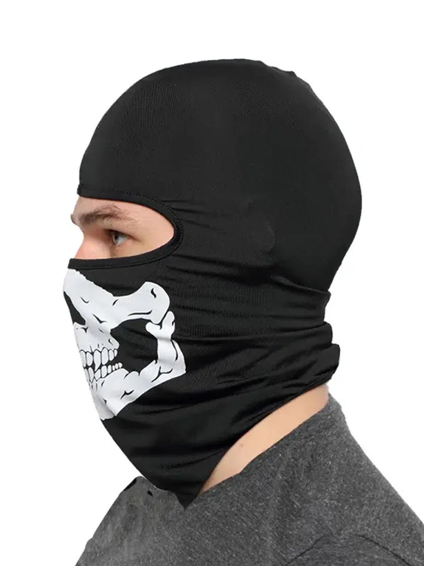 Halloween Spooky Skull Print Balaclava Costume, Ghost Full Face Motorcycle Mask, Outdoor Riding Men's Hat, Ski Cap, Role Play Gear, Party Accessory, Themed Headwear, Mask Cosplay