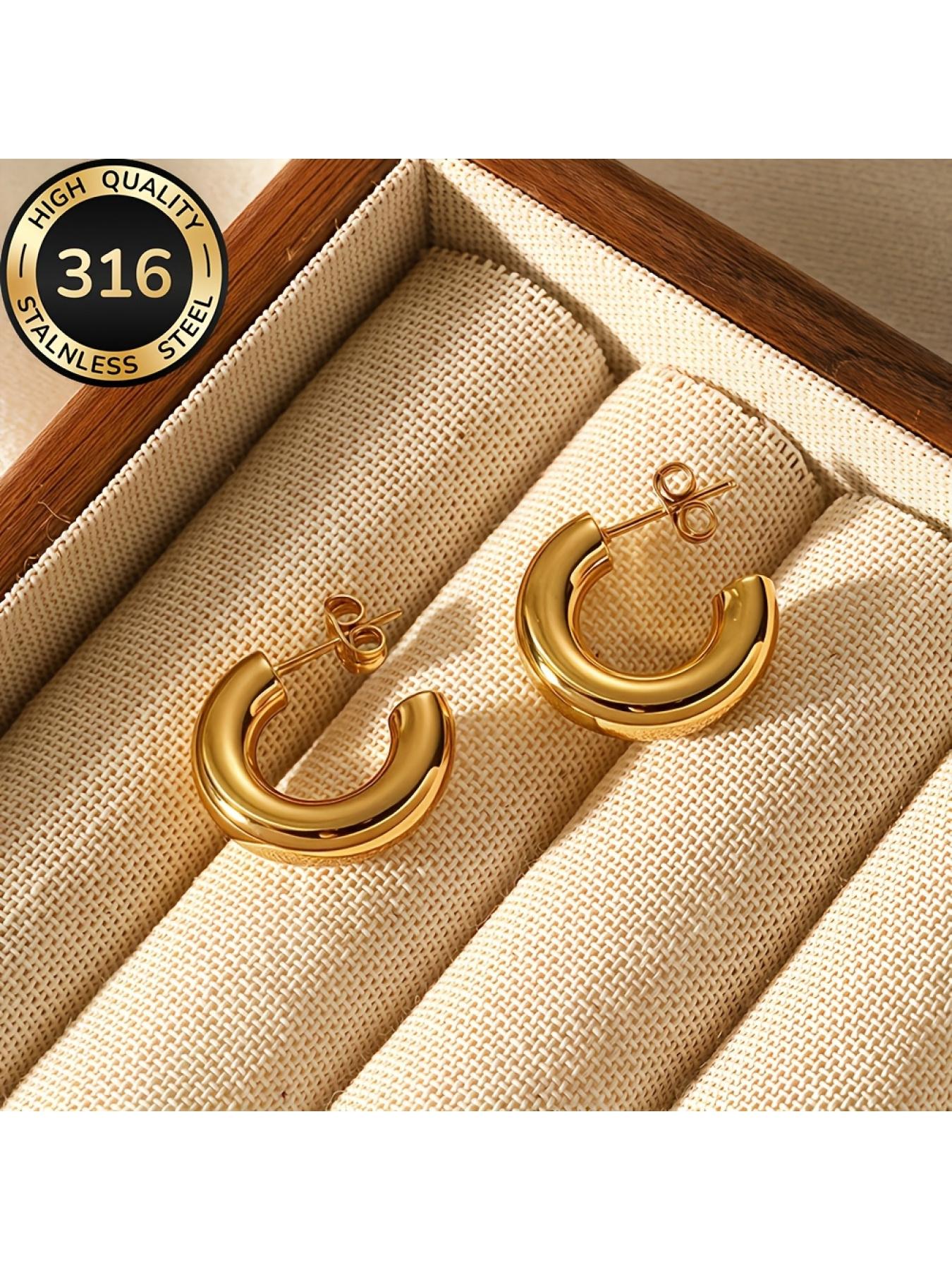Hypoallergenic 316 Stainless Steel C-Hoop Earrings, 18K Gold Plated, Fade-Resistant, Comfortable & Versatile Minimalist Fashion Jewelry for Women, Perfect for Daily Wear & Parties, An Exquisite Gift for Her