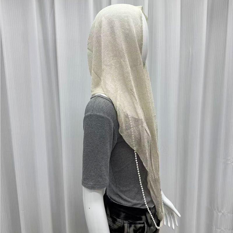 Pearl chain bright silk hooded scarf summer breathable sun protection veil