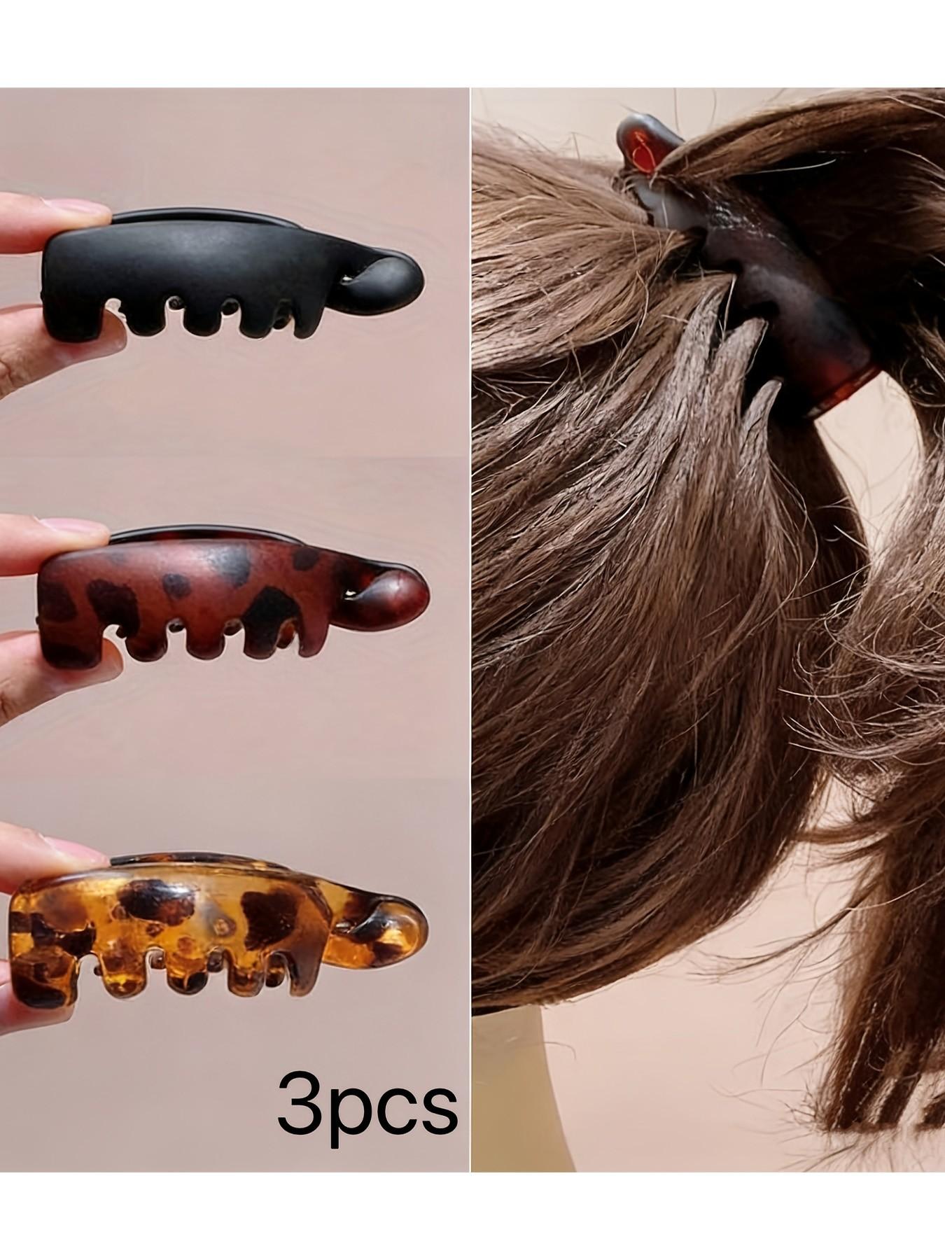 3 Pcs Women's Non-Slip Banana Hair Clips, Vintage Oval Leopard Print, Amber and, Ideal for Ponytails, Buns, Curly Hairstyles