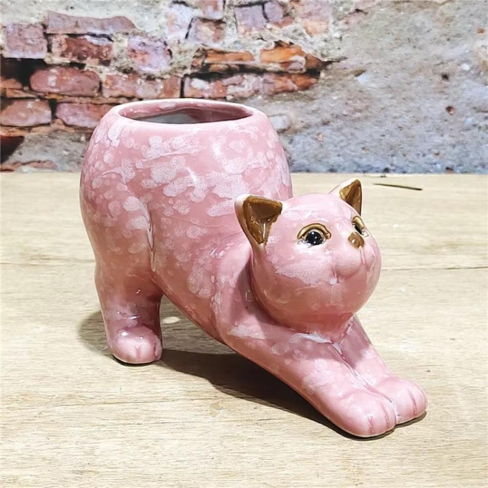 Cute Cat Planter Pot with Drainage Hole Succulent Cactus Planter | Novelty Bonsai Flowerpot, , Cat Vase & Cat Flower, Desk Windowsill Shelf Decor Gift