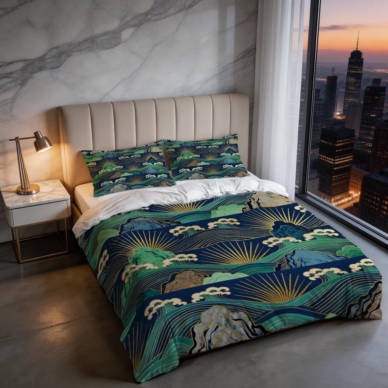 2/3 Piece Wave Sun Duvet Cover Set, HD Digital Printed Comforter Cover, Soft Breathable Bedding Set for Guest Room Bedroom Decor (No Insert)