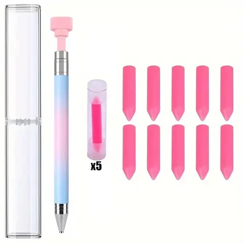 Diamond Art Painting Pen Set, 1 Count Adhesive Pen & 10pcs Replaceable Wax Tip, DIY Diamond Arts Colorful Painting Tool, DIY Craft Supplies for Home School Office