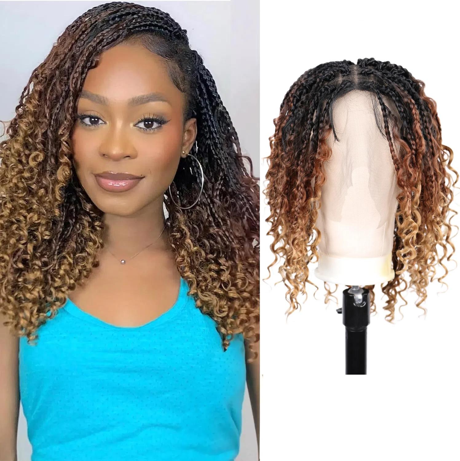 Braided Wigs for Women 16inch 13x6HD Braided Lace Front Wigs Boho Braided Wigs with Baby Hair Black Goddess Box Braid Wig Premium Synthetic Braided Lace Front Wigs