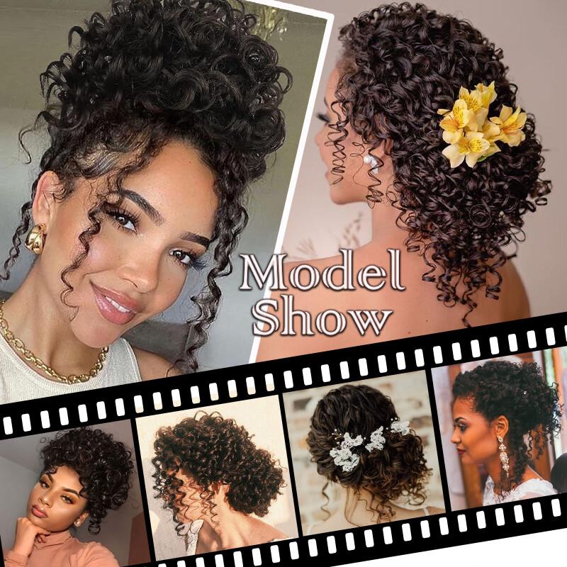 Afro Puff Drawstring Ponytail with Bangs Clip In Ponytail Extension Short Kinky Curly Hair Extensions Updo Hairpieces for Women