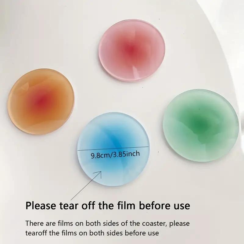 Colorful Gradient Acrylic Coaster, 4 Counts/set Round Heat Resistant Non-slip Coaster, Decorative Coaster for Home Kitchen Dining Room