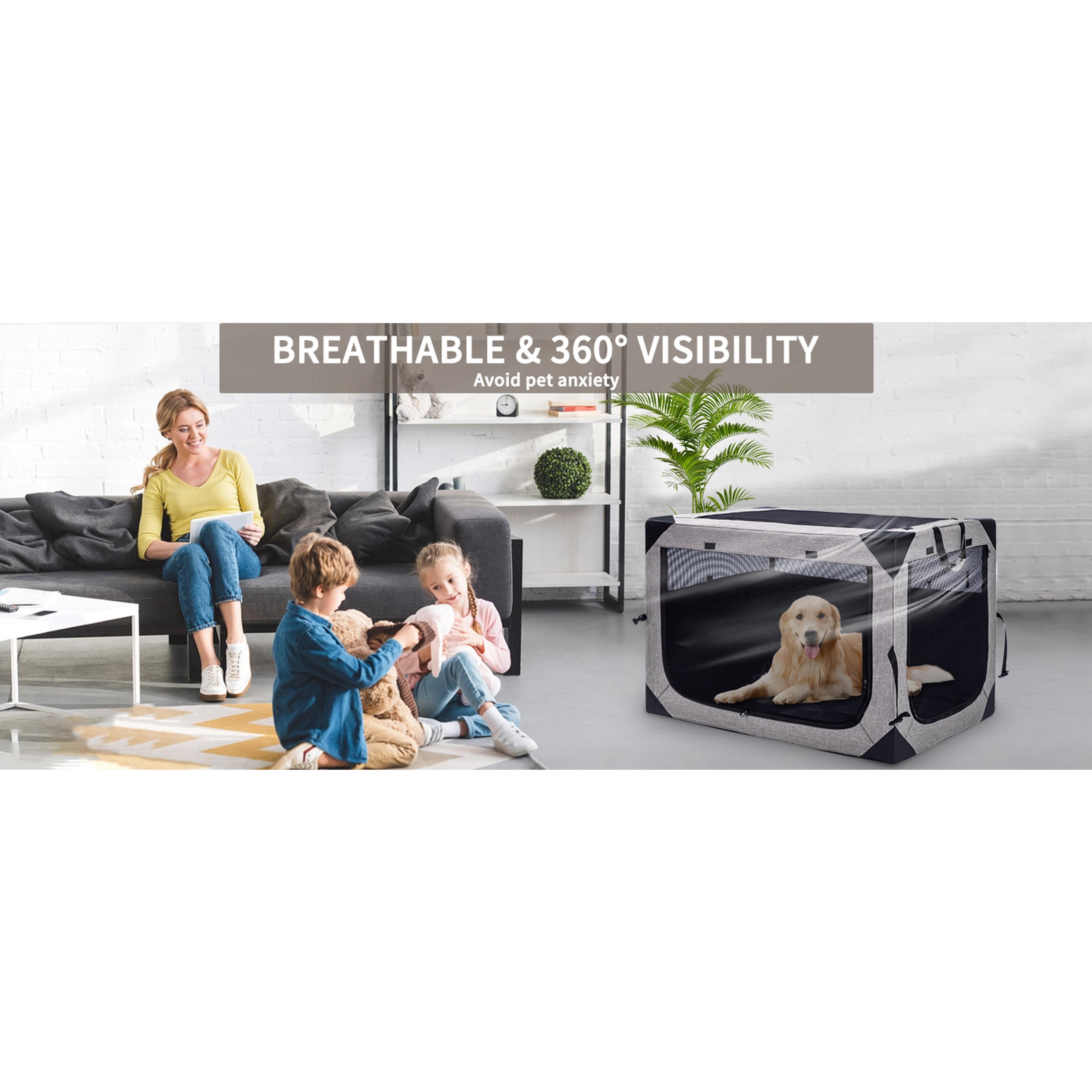 36-Inch Foldable Soft Dog Crate with Foldable Frame - 3-Door Collapsible Durable 620D Oxford Cloth Kennel for Large Dogs, Portable Indoor/Traveling Anti-Chewing Pet Cage with 360° Visibility Mesh Window, Double Handle, Easy-Clean Design