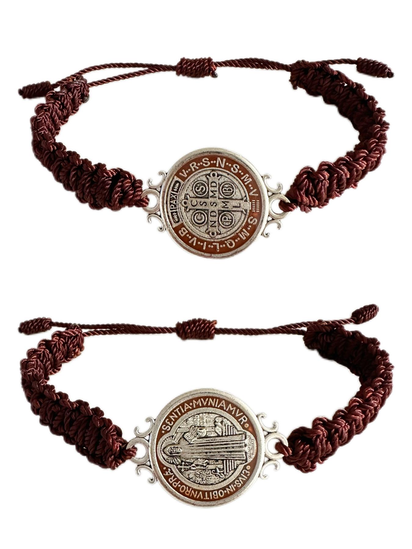 2 Pcs Red St. Benedict Bracelets with Cross Charm and Black Adjustable Cord, Saint Benedict Medal, Catholic Religious Symbolism Jewelry Gift for Men and Women, Religious Wristband, Prayer Bracelet