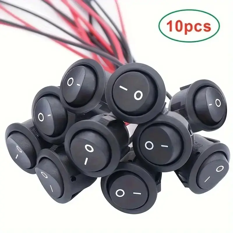 Mini Round Toggle Switch Set, 2/5/10 Pieces, 20mm Spst On/off, 12V Dc Power, Easy Install, Durable Nylon and Brass Terminals, Includes #187 Wire, Home, Light Switch, Lamp Switch Replacement, On Off Control