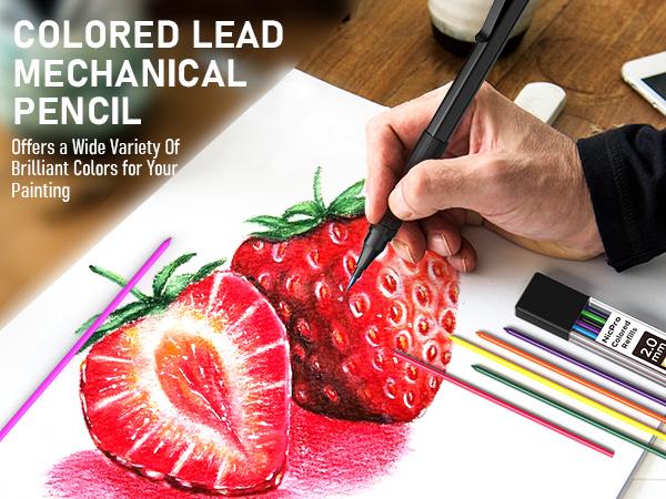 Nicpro 5 Pack Black Art Mechanical Pencil Set, Metal Drafting Pencils 0.3, 0.5, 0.7, 0.9, 2mm Graphite Lead Holder (4B 2B HB 2H Colored) For Writing Sketching Drawing With 9 Lead Refills Eraser Case