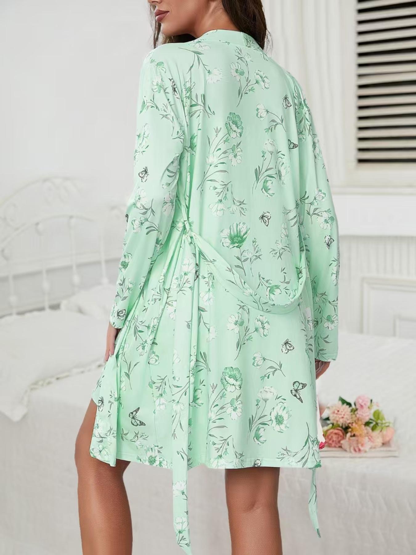 Women's Floral Print Lounge Set, Cami Top & Shorts & Open Front Outwear Three-piece Set, Casual Comfy Pyjama Set for Women, Nightwear, Womenswear, Pajamas, Loungewear