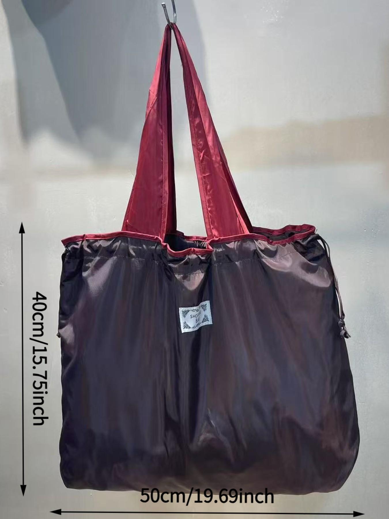 Foldable Drawstring Shopping Bag, Waterproof Nylon, Large Capacity, Casual Style, Reusable, Multi-Color, Ideal for Travel and Daily Use, Reusable Shopping Bags