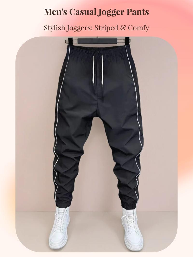 Men's Stylish Casual Jogger Pants with Side Stripes, Drawstring Waist and Elastic Cuffs, Perfect for Workout and Daily Wear, Runner Pants
