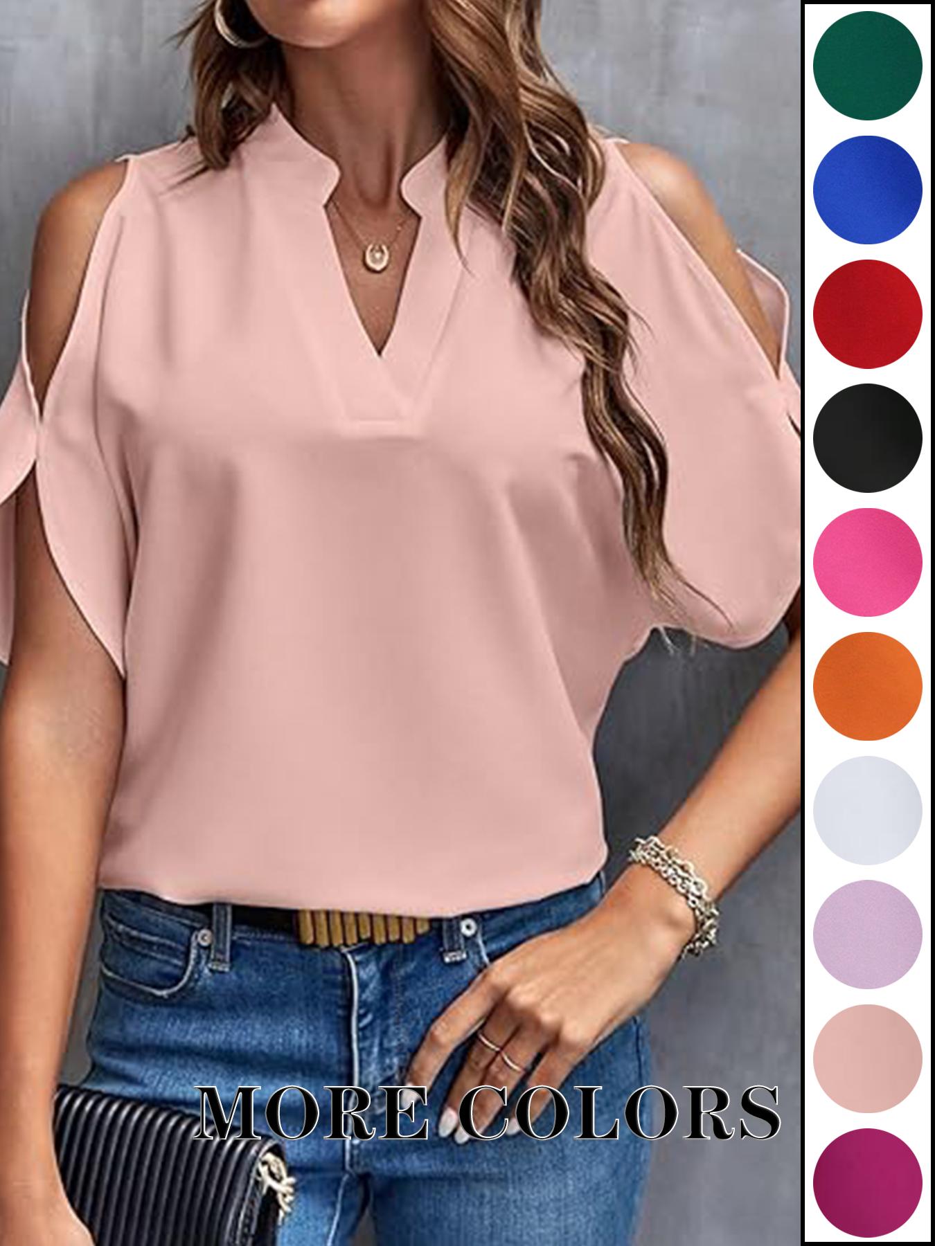 Women's Solid Color Casual Fitted T-Shirt, Short Sleeve Off-Shoulder Top, Commuter Wear, Stylish and Comfortable Ladies' Tee Women's Solid Color Casual Fitted T-Shirt, Short Sleeve Off-Shoulder Top, Commuter Wear, Stylish and Comfortable Ladies' Tee