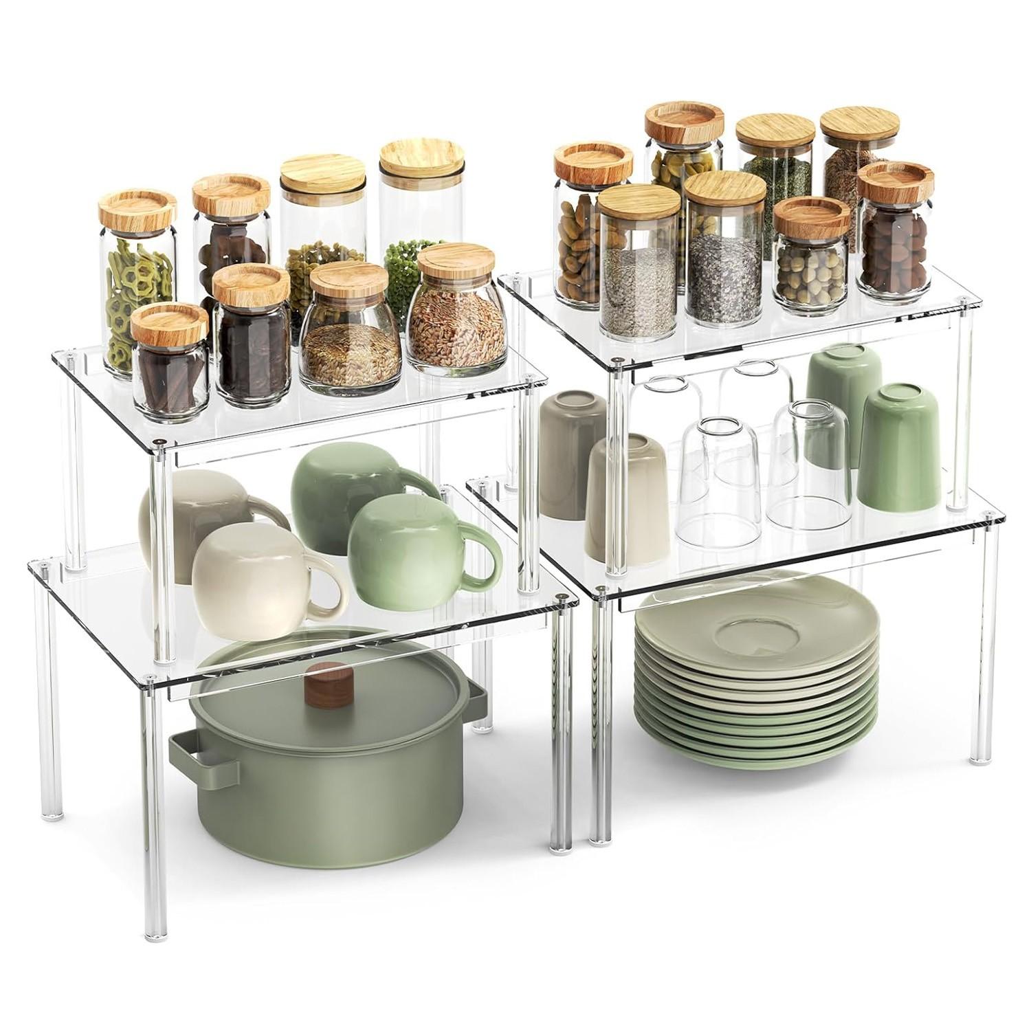 Transparent Acrylic Storage Rack, Stackable Shelf Organizer, Kitchen Cabinet Spice Box Holder, Office Desk Top Organizer, Home Gift Choice