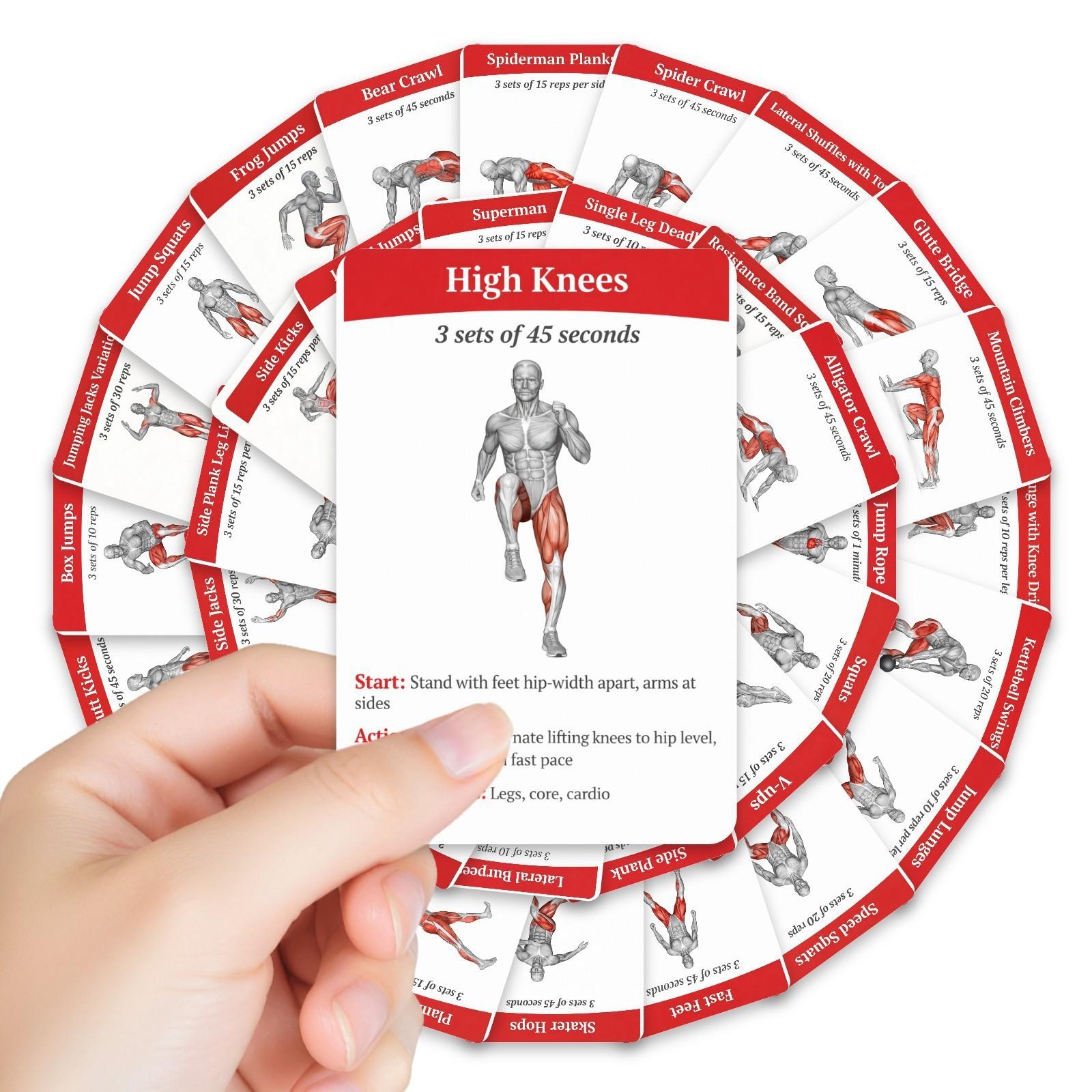 36 sheet Full-Body Fat Burning Plan Guidance Cards, Portable Muscle Diagram Exercise Home Fitness Training Cards, Essential Workout Tools