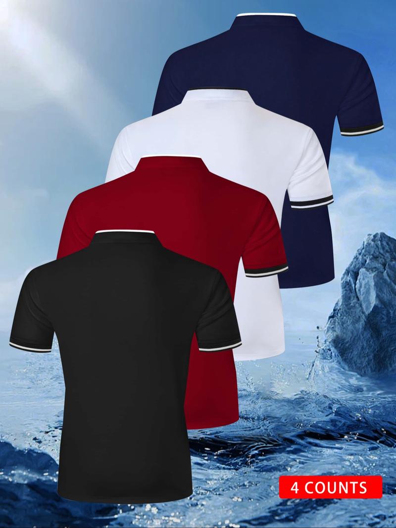 Men's Patchwork Geometric Print Polo Shirt, Fitted Casual Collared, Regular Fit Casual Short Sleeve Top for Summer, Men's Clothes for Daily Wear