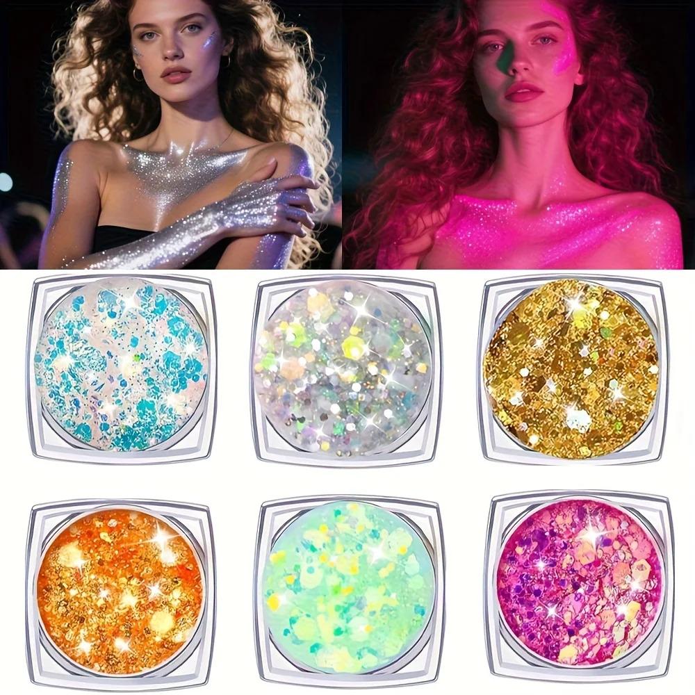 12pcs Water-Based Glow-in-the-Dark Glitter Gel Sequins Multi-Pack - Blacklight Glow Photobooth Props for Halloween Gatherings, Costume Events, Birthdays, Anniversaries, Easter Decorations
