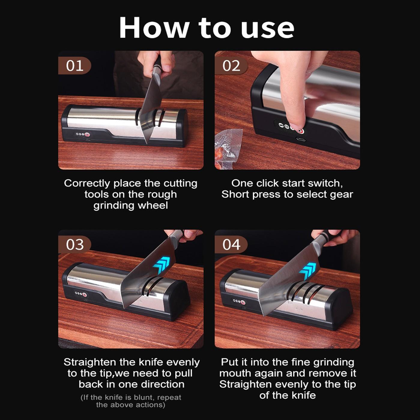 Electric Knife Sharpener High Precision Multi-Function Home Use, Automatic Kitchen Knife Scissors Grinder, USB Rechargeable Sharpening Machine