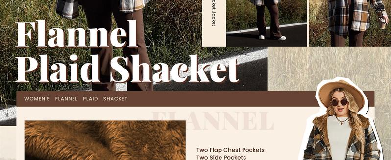 Plus Size Women Flannel Plaid Shacket Jacket Long Sleeve Button Down Fleece Hooded Jackets Fall Winter Coat