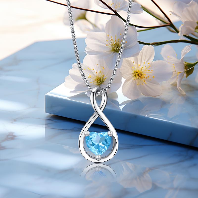 Heart Shaped Necklace Infinity Heart Birthstone Necklace Pendant Gift for Women Girls Anniversary Birthday Mother's Day Gifts Valentine's Day Gift Jewelry for Mom Wife Girlfriend Sister