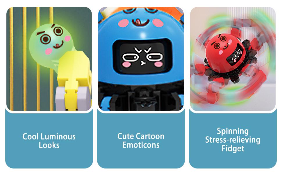 deAO 3 PCS Finger Spinners,3PCS Funny Sensory Fidget Toys Adults Deformable Chain DIY Robot Spinner,Fingertip Stress Relief Gyro Toy for Kids, Kids Classroom Prizes