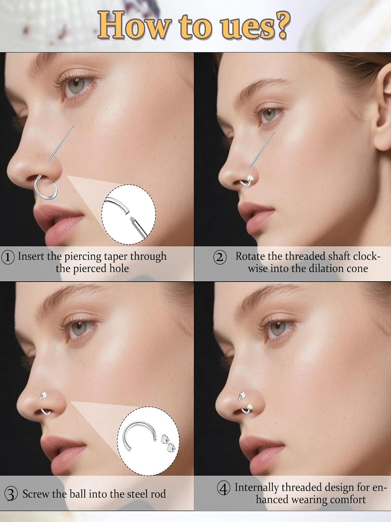 Cz Stainless Steel Nose Ring, Heart Design, 8mm Inner Threaded Hoop, Suitable for Cartilage, Tragus, Lobe, Lip Piercing Jewelry, Body Jewelry