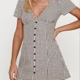 【Black Friday】Women's Gingham Print Plaid Button Decor V Neck Dress, Casual Fashion Short Sleeve Dress for Daily Outdoor Wear, Ladies Clothes for Summer, Mini Dress, Summer Dresses