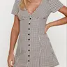 Women's Gingham Print Plaid Button Decor V Neck Dress, Casual Fashion Short Sleeve Dress for Daily Outdoor Wear, Ladies Clothes for Summer, Mini Dress, Summer Dresses