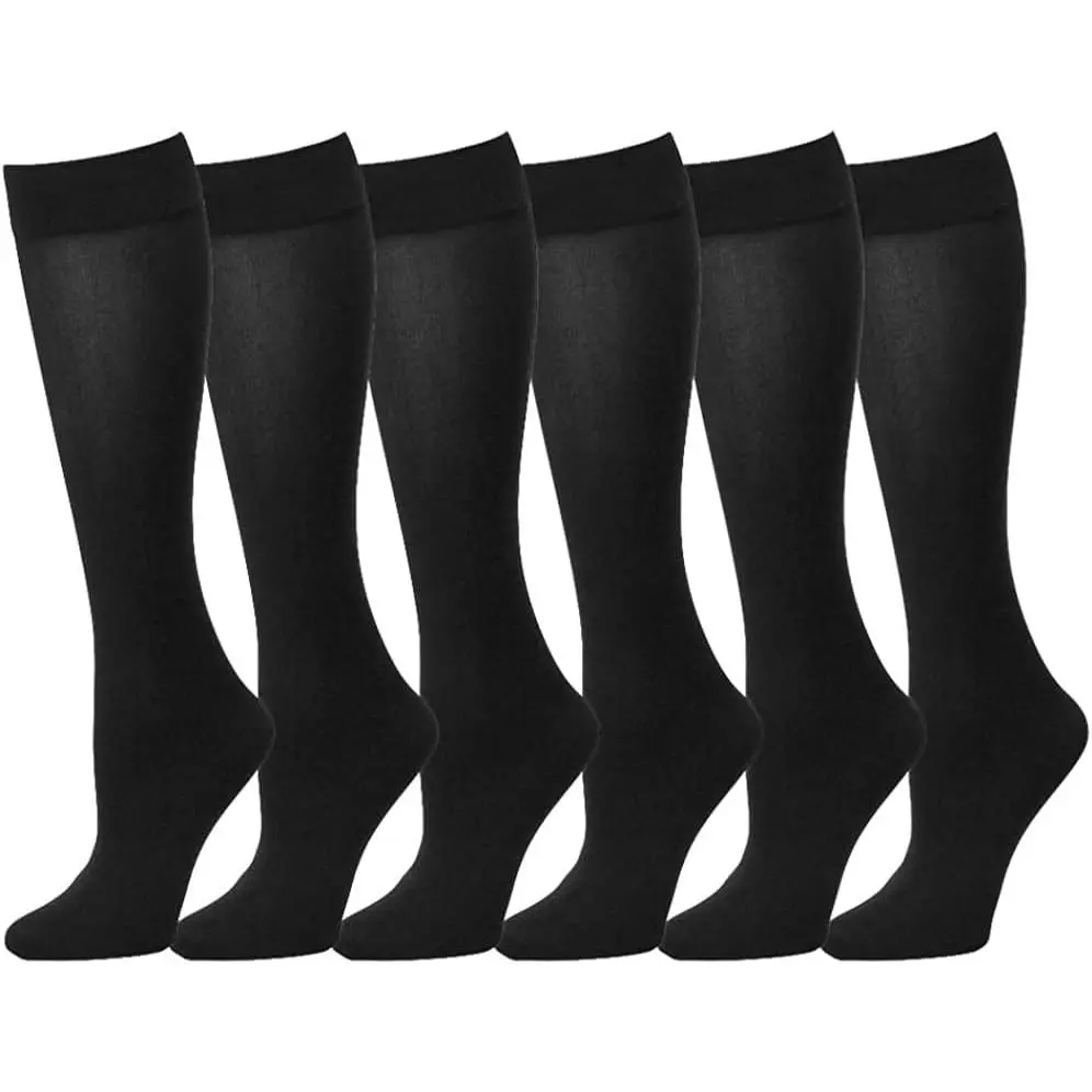6-Pack Women's Opaque Knee High Trouser Socks with Comfort Band and Stretchy SpandexGift