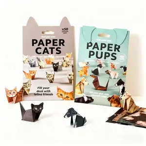 Set of 50 Origami Paper (25x12cm + 25x10cm), Cute 3D Foldable Paper Pets, DIY Craft Kit, Perfect Gift for Children, Christmas & Birthday