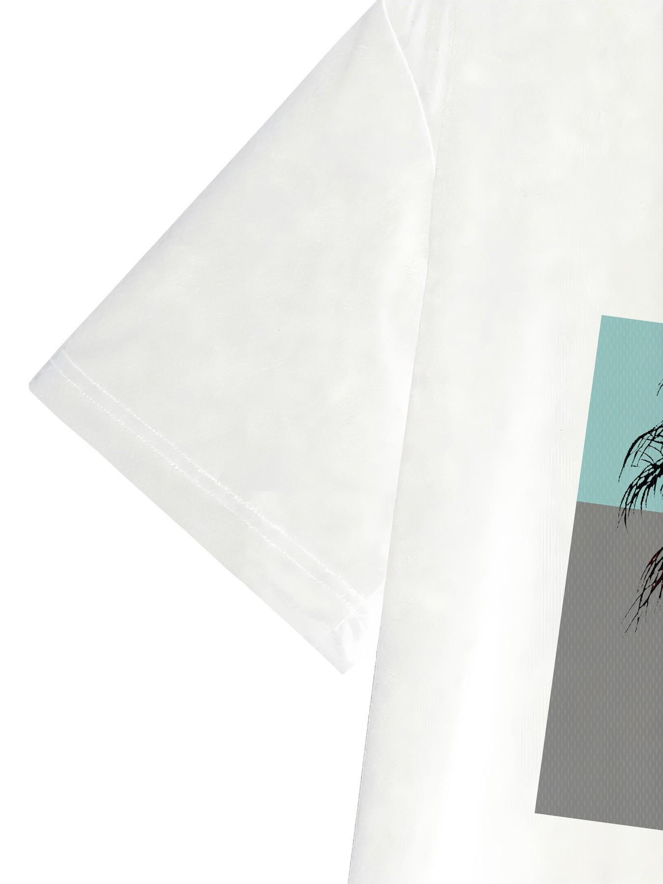 Men's Summer Palm Tree Print 2-Piece Set, Short Sleeve Tee + Mint Drawstring Joggers, Lightweight Casual
