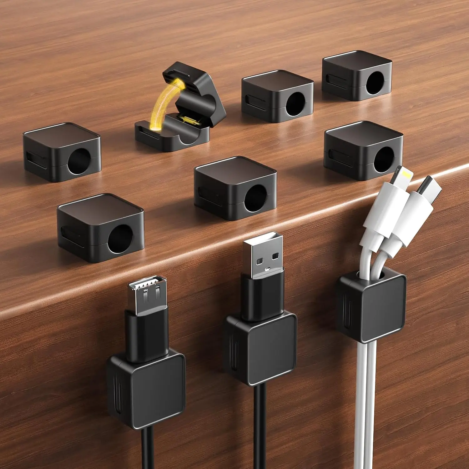 10 Pack  Cord Organizer Holder, Adjustable  Clips,  Adhesive Desk  Management Clips for Nightstand, Office, , Easy Open Design for Tidy Wire Organization