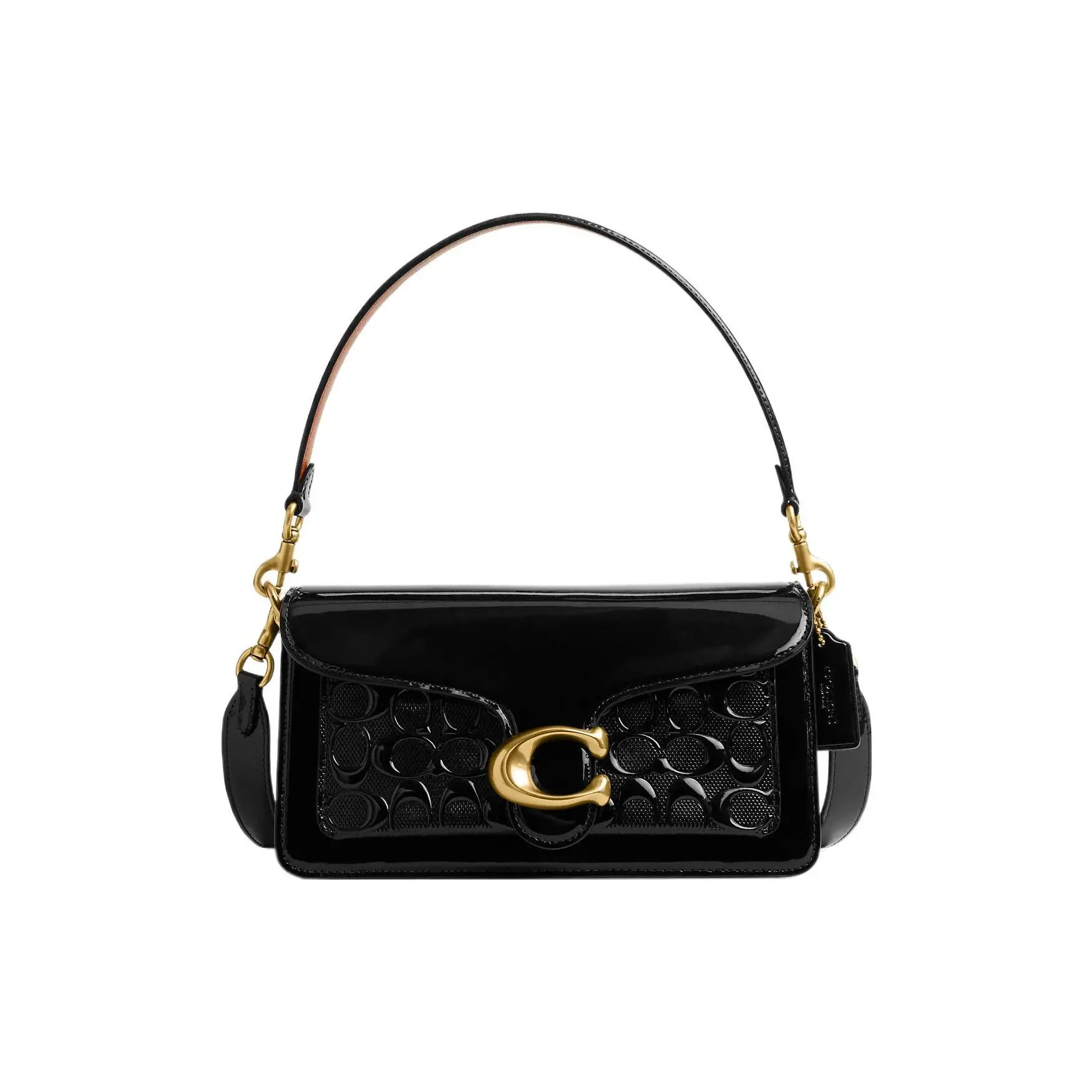 COACH Tabby 26 Classic Monogram Embossed Patent Leather Dionysus Handbag for Women, Minimalist Style, Black