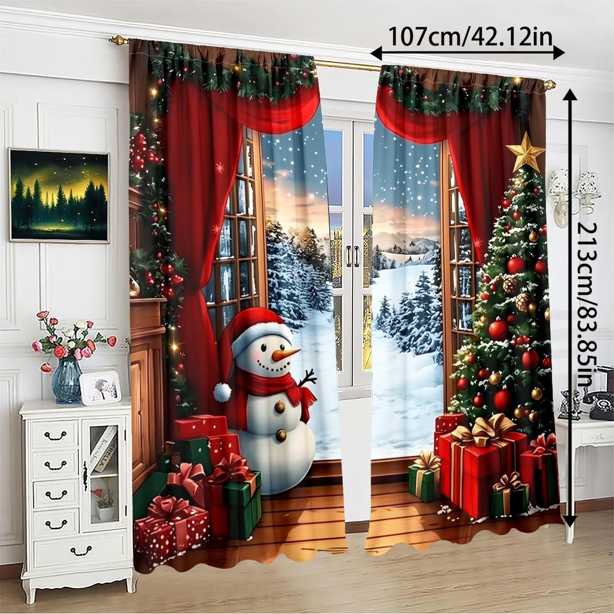 Christmas Theme Curtain Set 2 Pieces, Snowflake Pattern Holiday Home Decor, Suitable for Living Room Balcony Bedroom Windows