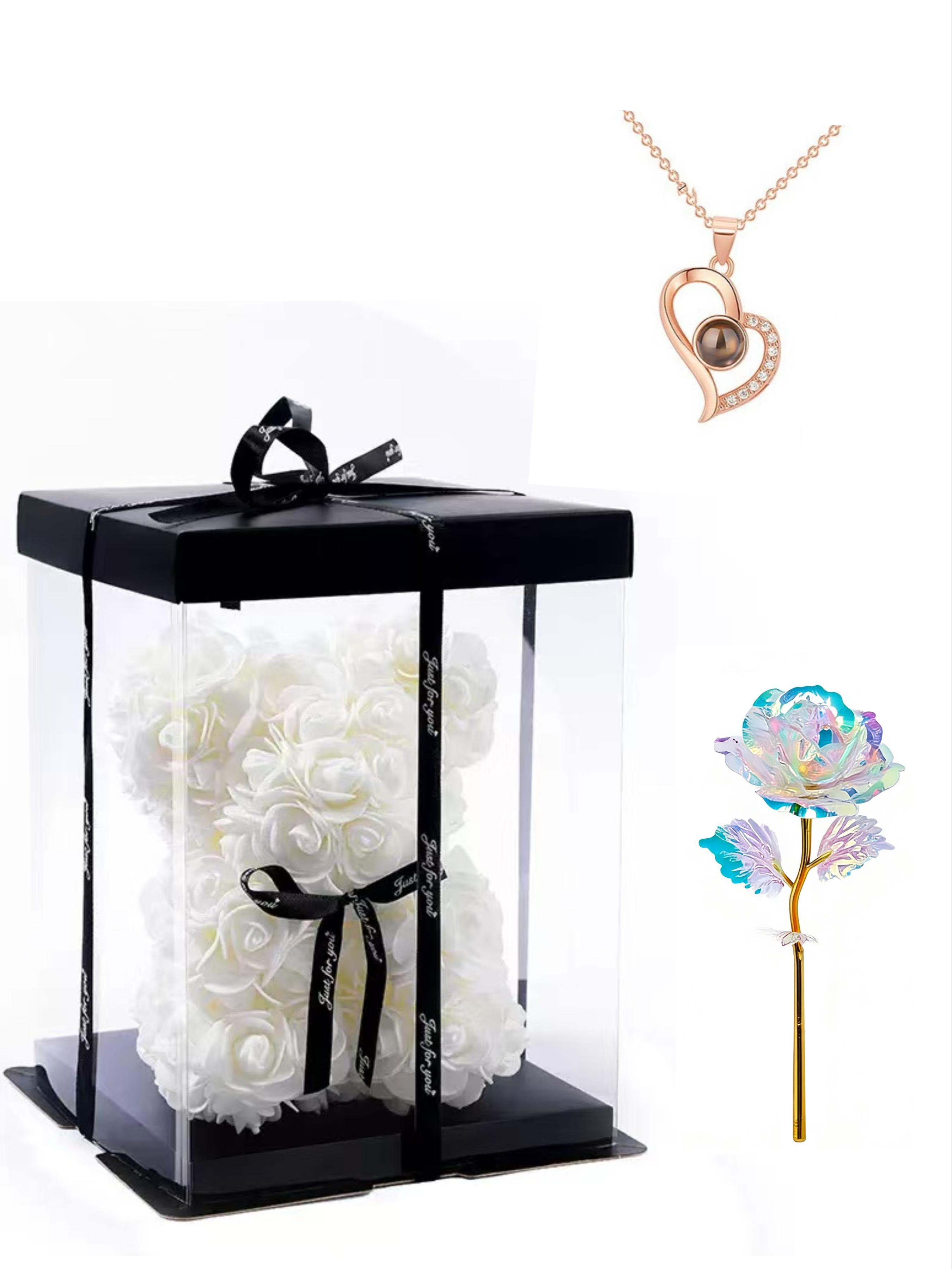 100 Languages Necklace, Gold Foil Flower, Preserved Rose Bear, Mother's Day, Valentine's Day, Qixi Festival Gift, Foam Flower Bear