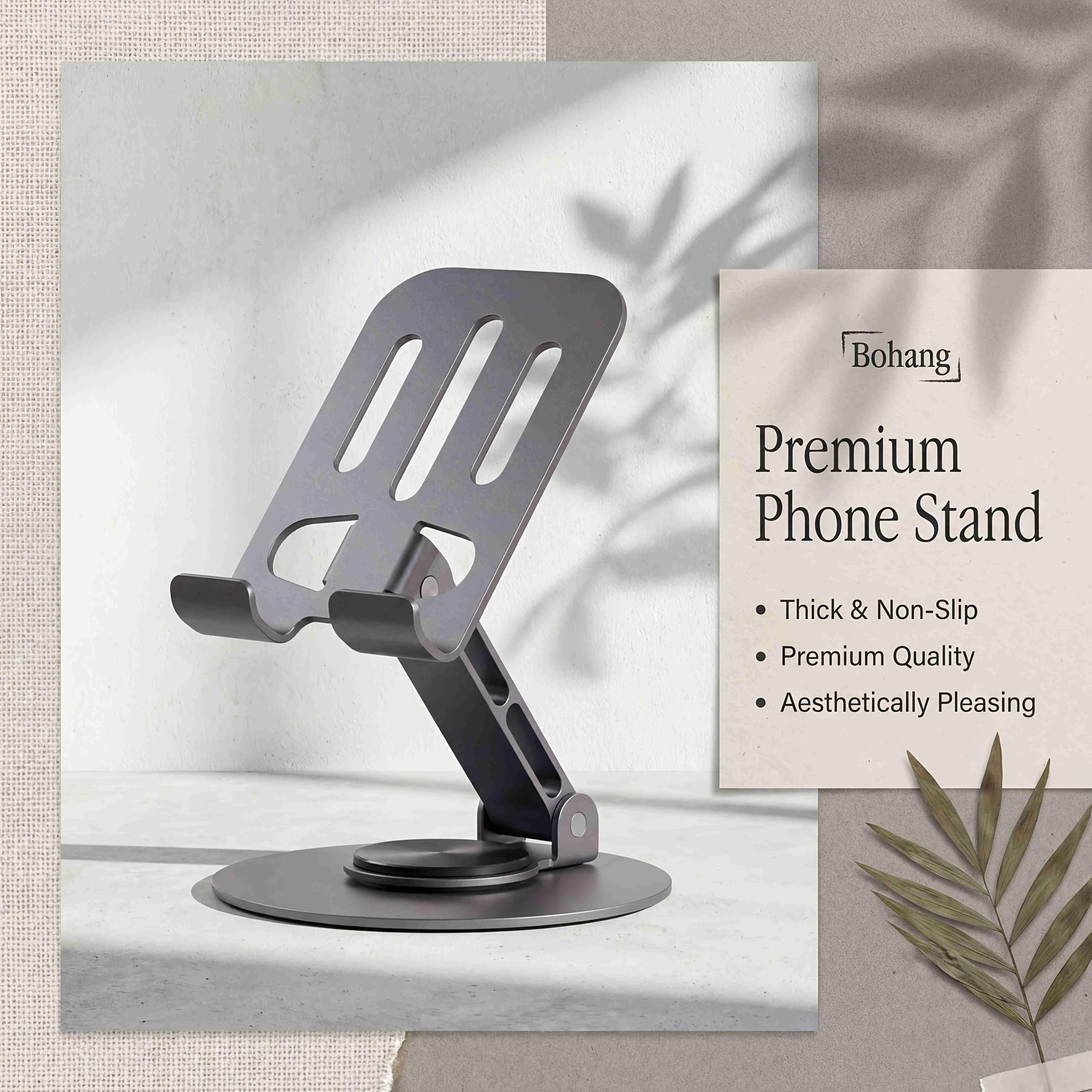 Metal Phone Stand, 360° Rotating Foldable Adjustable Desktop Holder, Non-Car Mount for Live Streaming & Tiktok, Single Pack