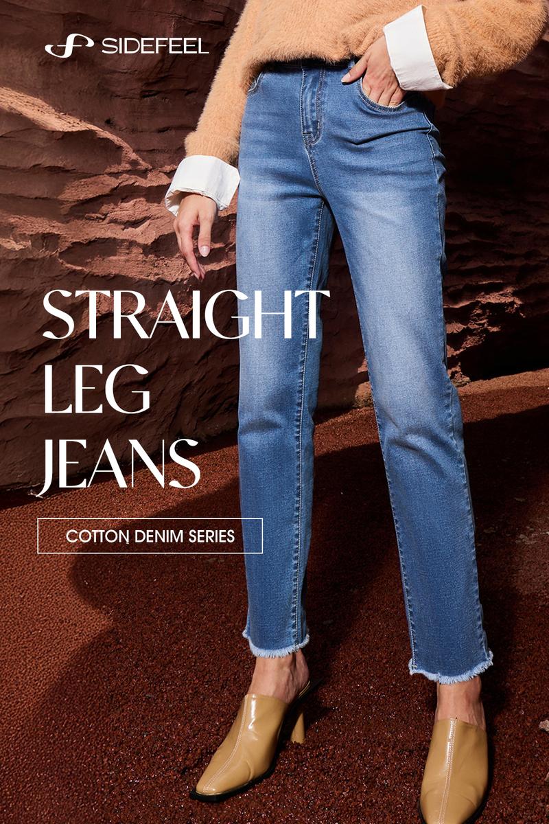 Sidefeel Women's High Waisted Jeans Strechy Raw Hem Straight Leg Zimbaplatinum Ankle Denim Pants with Pockets TikTokShopBlackFriday