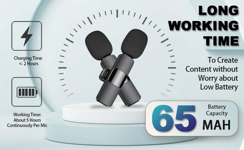 Upgraded Professional Mini Wireless Lavalier Microphone,Noise Reduction Clip on Mic for iPhone 15, iOS and Android Devices , 2 Pack Cordless Omnidirectional Condenser Recording Mic for Interview, Video, Podcast, YouTube