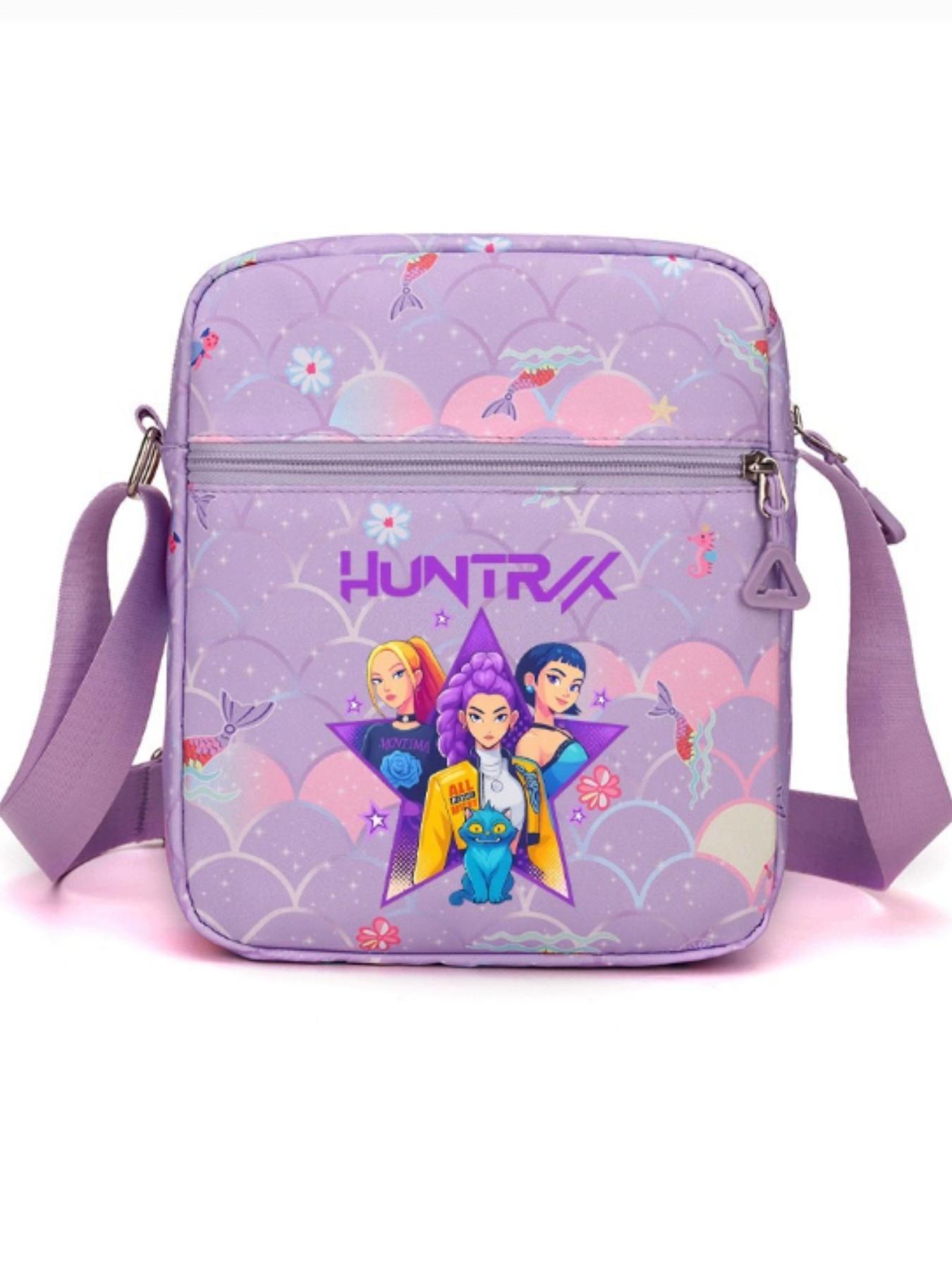 Korean Kpop Monster Hunter Group Large Capacity Lightweight Casual Zipper Crossbody Bag Shoulder Bag, Patchwork Design, All Seasons