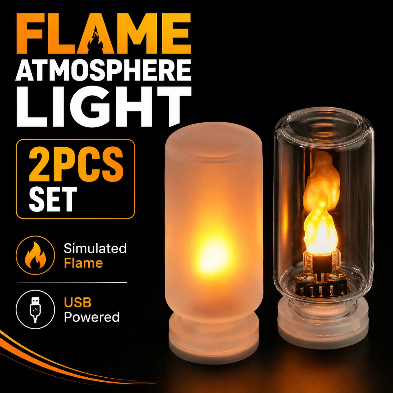 Mini LED Flame Lamp with Realistic Dancing Flame Effect, USB Rechargeable Atmosphere Light for Car Dashboard, Camping and Home Decor
