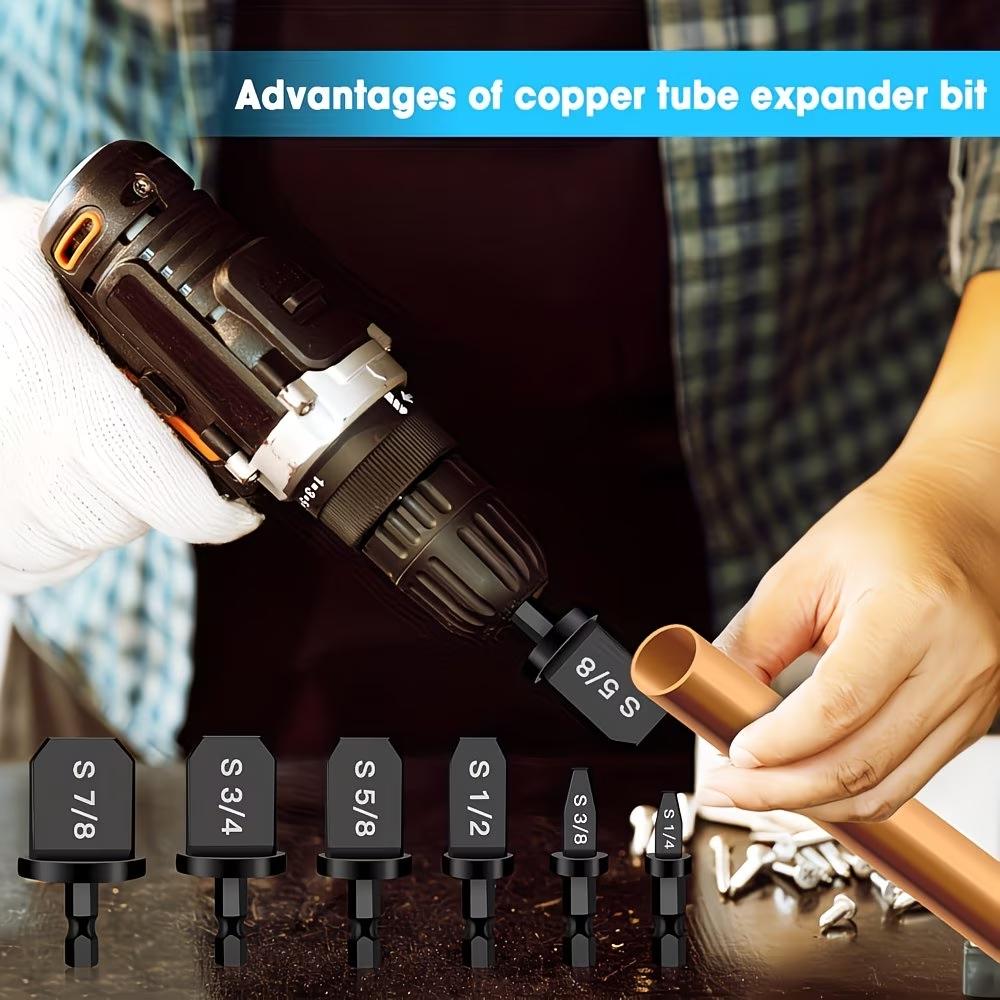 Copper Pipe Swage Tube Expander, 6 Counts/set Drill Bit Set, HVAC Repairing Set, Air Conditioner Manual Copper Pipe Swage Tube Expander Tool with 1/4'', 3/8'', 1/2'', 5/8'', 3/4'', 7/8'' Bits