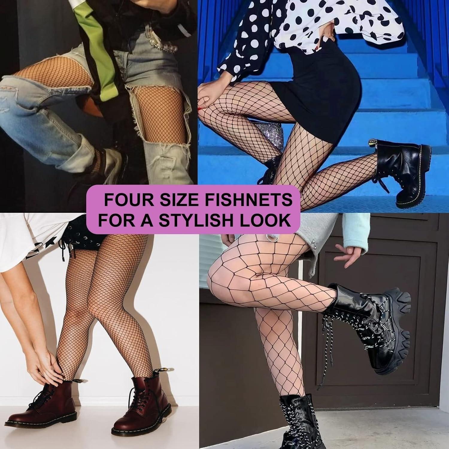 4 Pairs Women Fishnet Tights, Fishnets Net Stockings Pantyhose for Daily Wear, Cosplay, Holiday, Date, Perfect for Layering Fashion