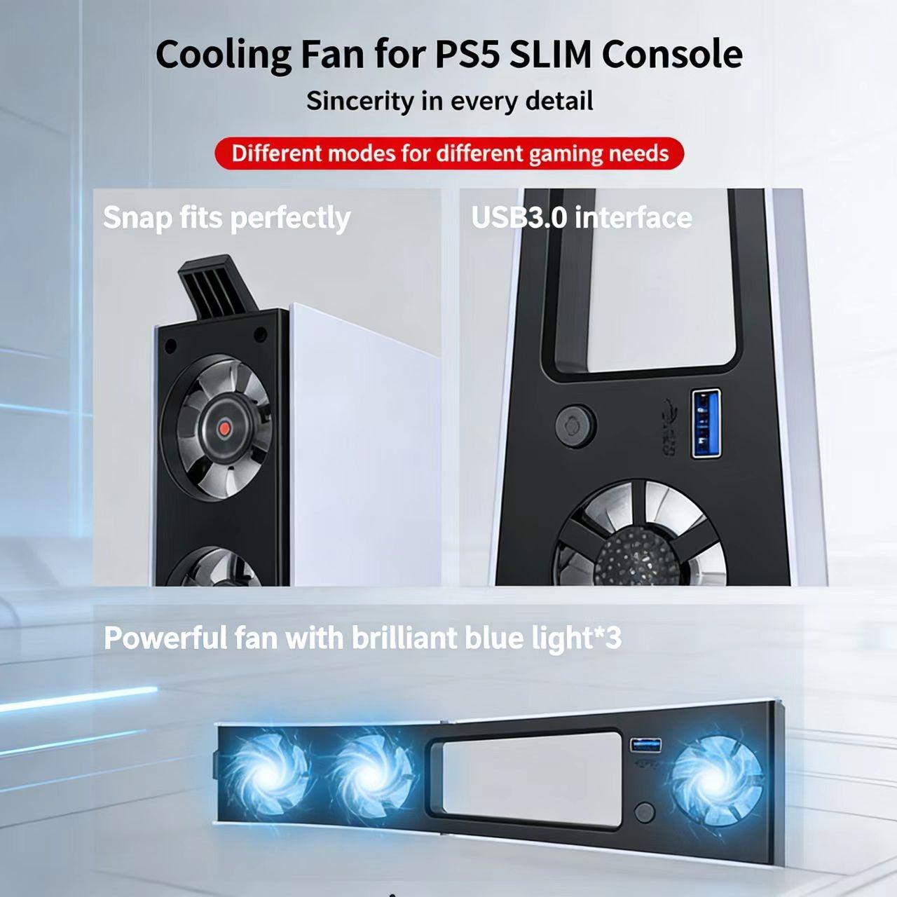 Ps5 Slim Cooling Fan with Low Noise Cooling, LED Light, Quiet Noise Reduction, Universal Fit, Perfect Gift for Boyfriend, Girlfriend, Valentine's Day