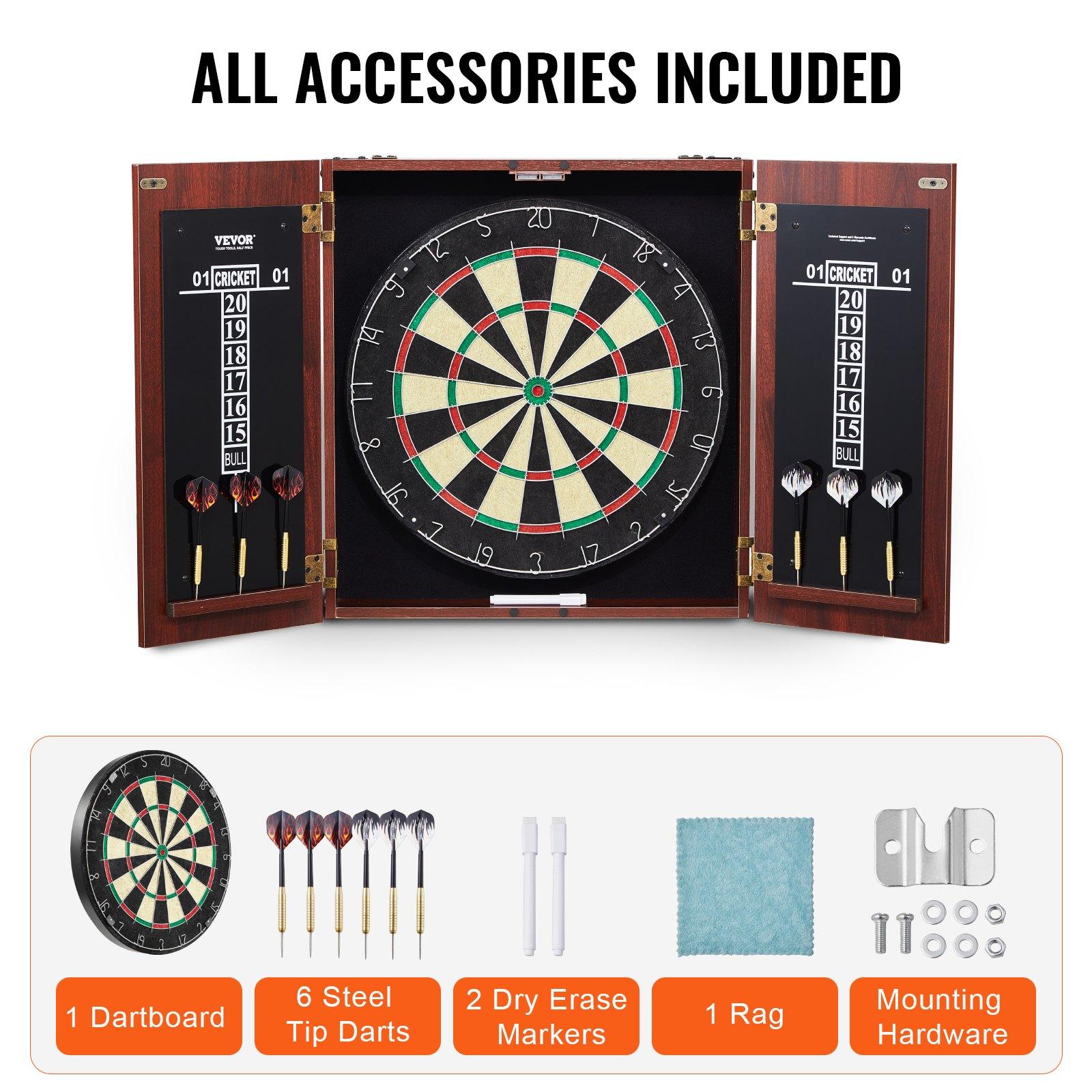 VEVOR Dartboard and Cabinet Set, Ready-to-Play Bundle Official Size Dartboard Cabinet, Steel Tip Dart Hideaway Cabinet, Features Easy Assembly, Complete with All Accessories, Perfect for Cricket Games